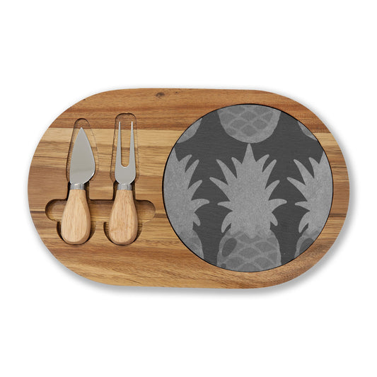Engraved Pineapple Charcuterie Board with Cheese Knives