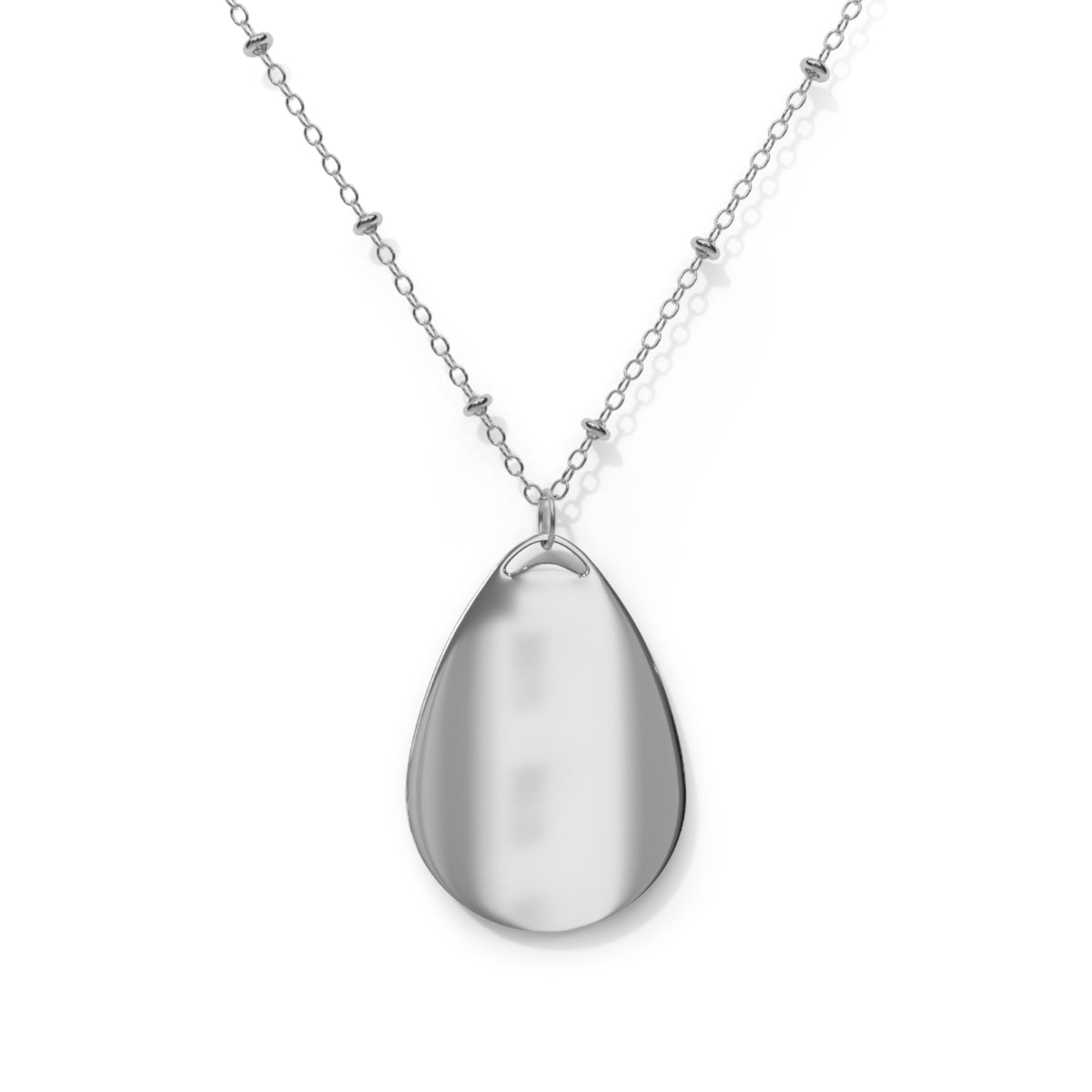 Joyful Script Oval Necklace — Engraved Teardrop Pendant on Silver Chain