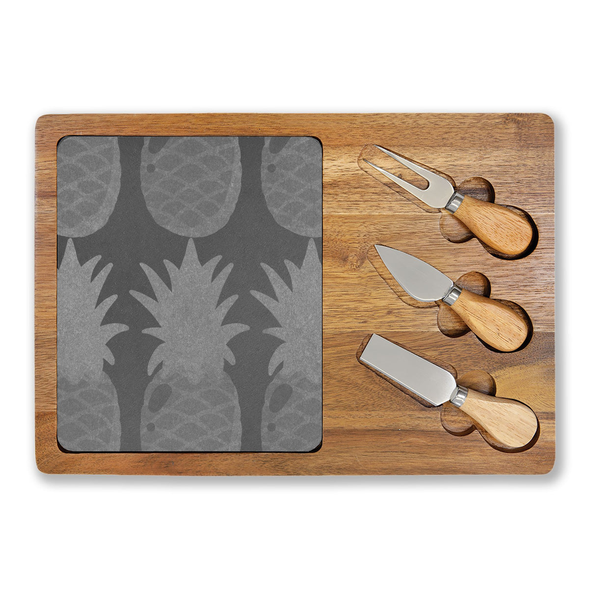 Engraved Pineapple Charcuterie Board with Cheese Knives