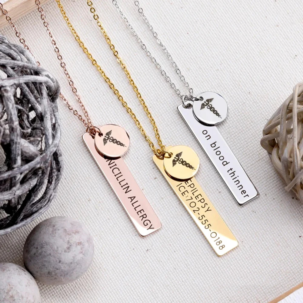 Personalized Medical Alert Necklace Diabetes Medical ID Necklaces for Women Autism Medical Jewelry Personalized Gift Name Neckla