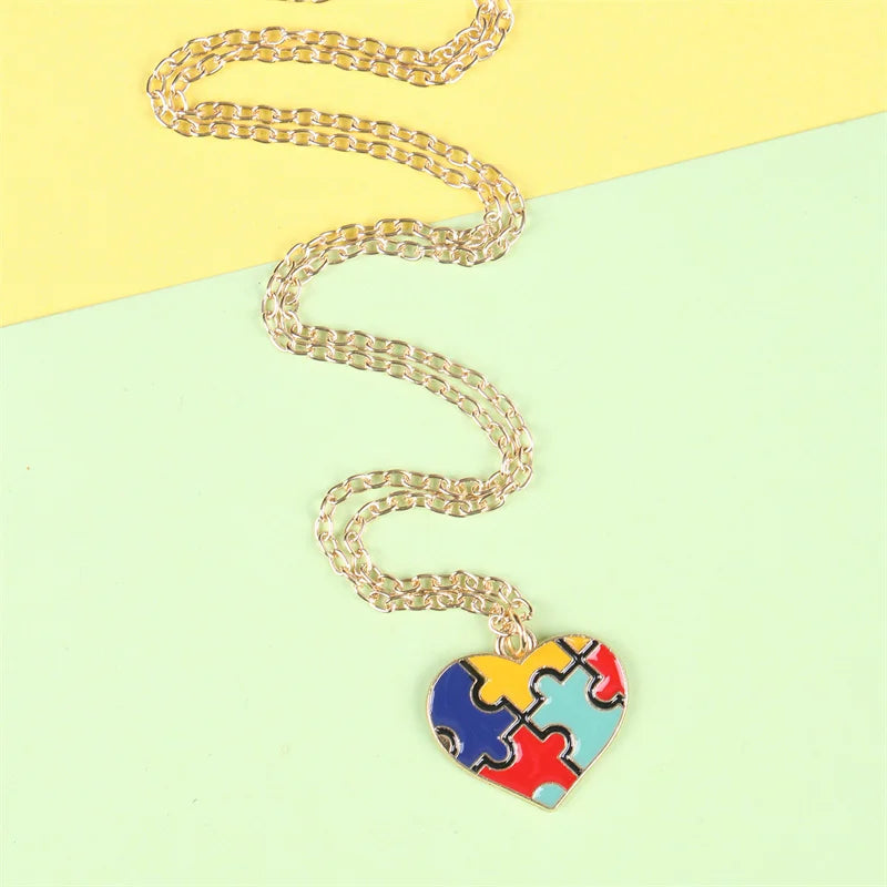 Creative Multi Color Puzzle Autism Awareness Enamel Pendant Necklace Best Friend Ladies Fashion Jewelry Accessories Gift Wholesa