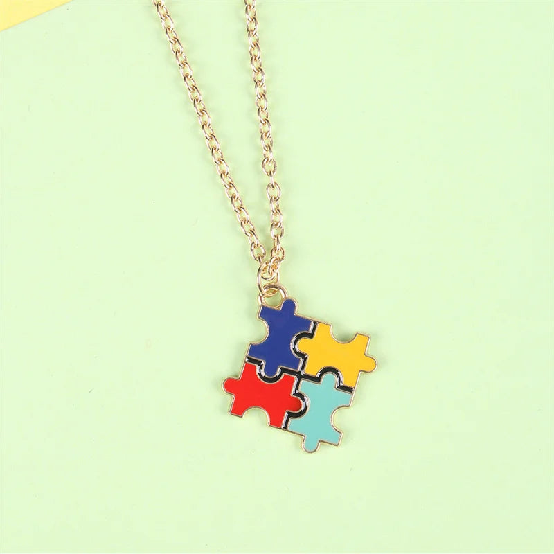 Creative Multi Color Puzzle Autism Awareness Enamel Pendant Necklace Best Friend Ladies Fashion Jewelry Accessories Gift Wholesa