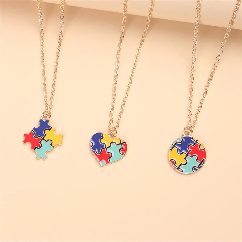 Creative Multi Color Puzzle Autism Awareness Enamel Pendant Necklace Best Friend Ladies Fashion Jewelry Accessories Gift Wholesa