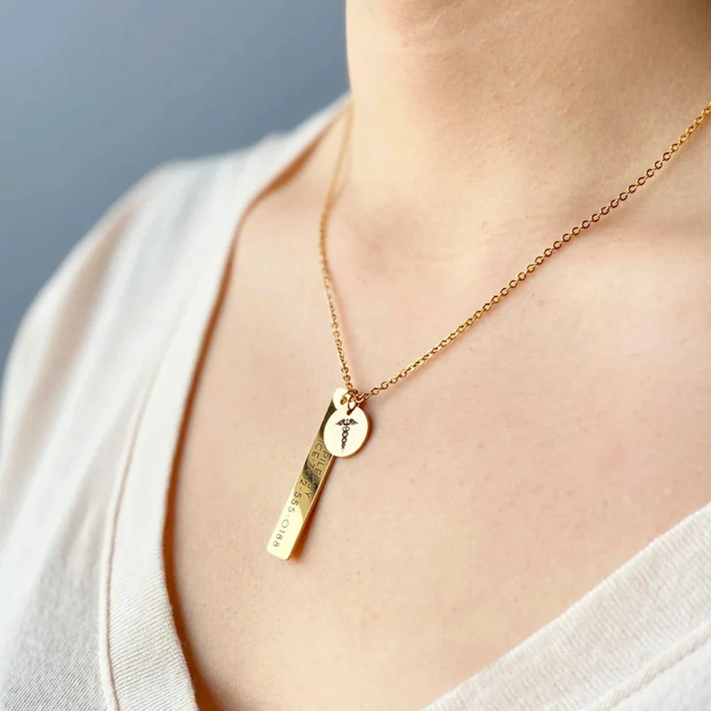 Personalized Medical Alert Necklace Diabetes Medical ID Necklaces for Women Autism Medical Jewelry Personalized Gift Name Neckla