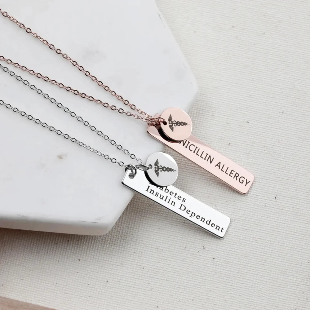 Personalized Medical Alert Necklace Diabetes Medical ID Necklaces for Women Autism Medical Jewelry Personalized Gift Name Neckla