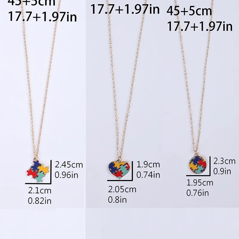 Creative Multi Color Puzzle Autism Awareness Enamel Pendant Necklace Best Friend Ladies Fashion Jewelry Accessories Gift Wholesa