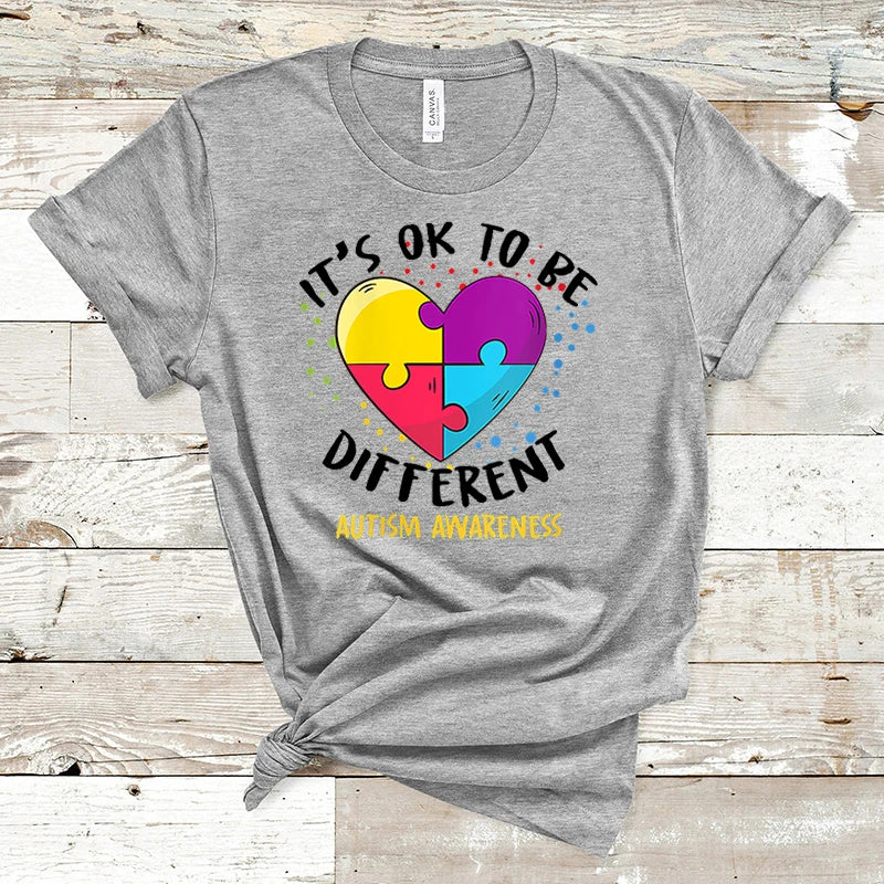 It's Ok To Be Different Autism Awareness Letter Print T-shirt Hip Hop Streetwear Tee Harajuku T Shirt Women Autism Awareness Top